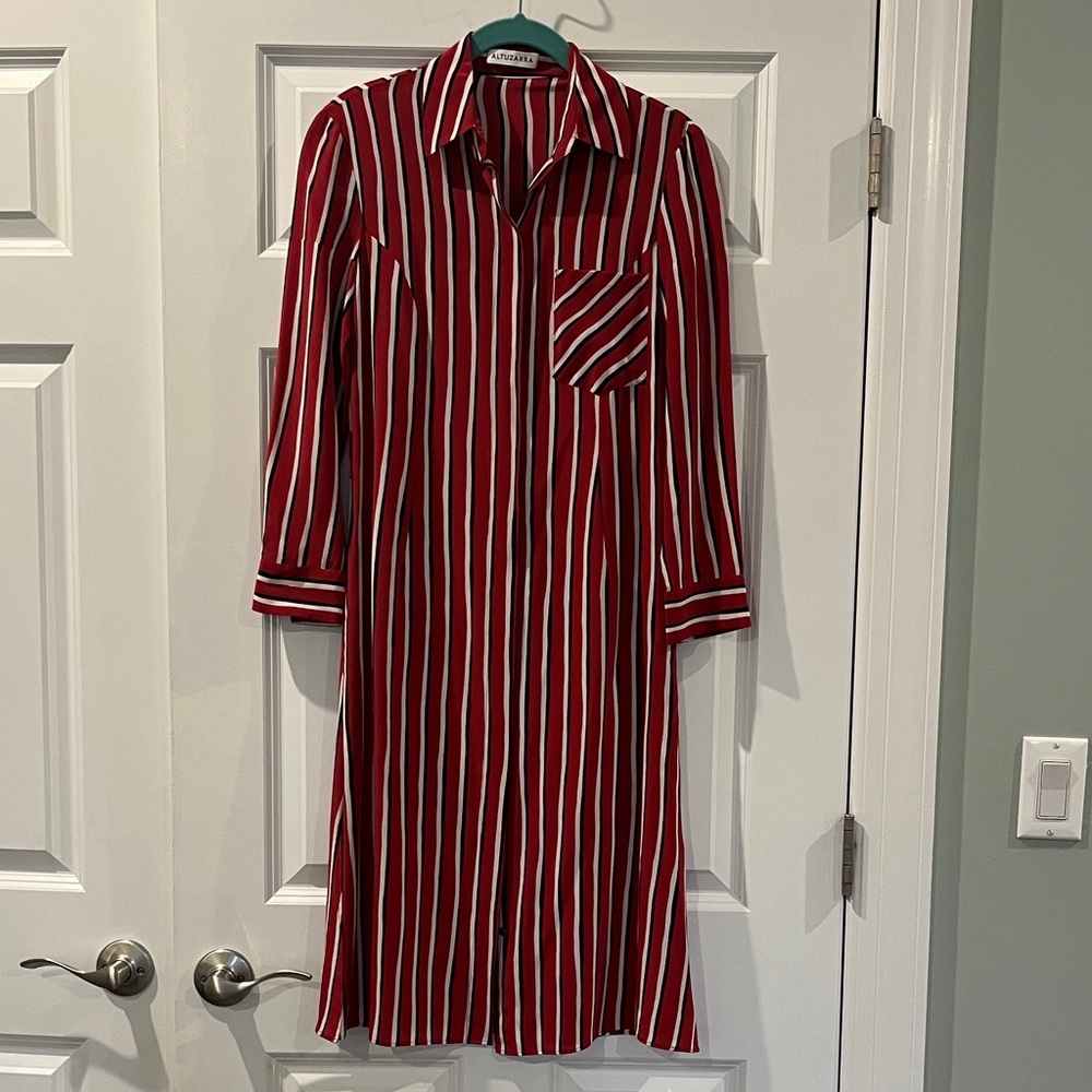 Altuzarra Silk Red and White Long Sleeve Dress